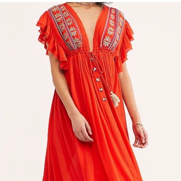 🆕WOT Free People Midi Dress in Roaring Red - Picture 8 of 15